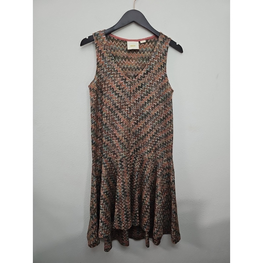Anthropologie Maeve Westwater Knit Chevron Dress Vneck Size XS